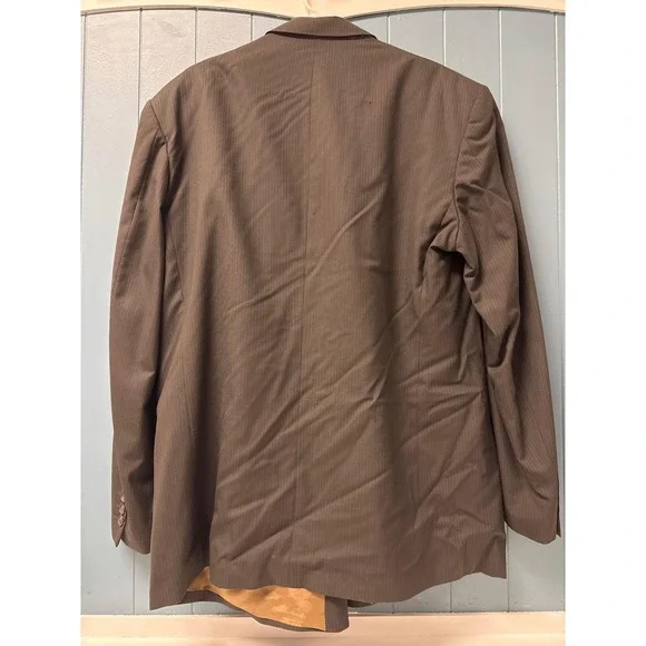 Yves Saint Laurent Mens Blazer Brown Pinstripe Double Breasted Made Portugal vtg